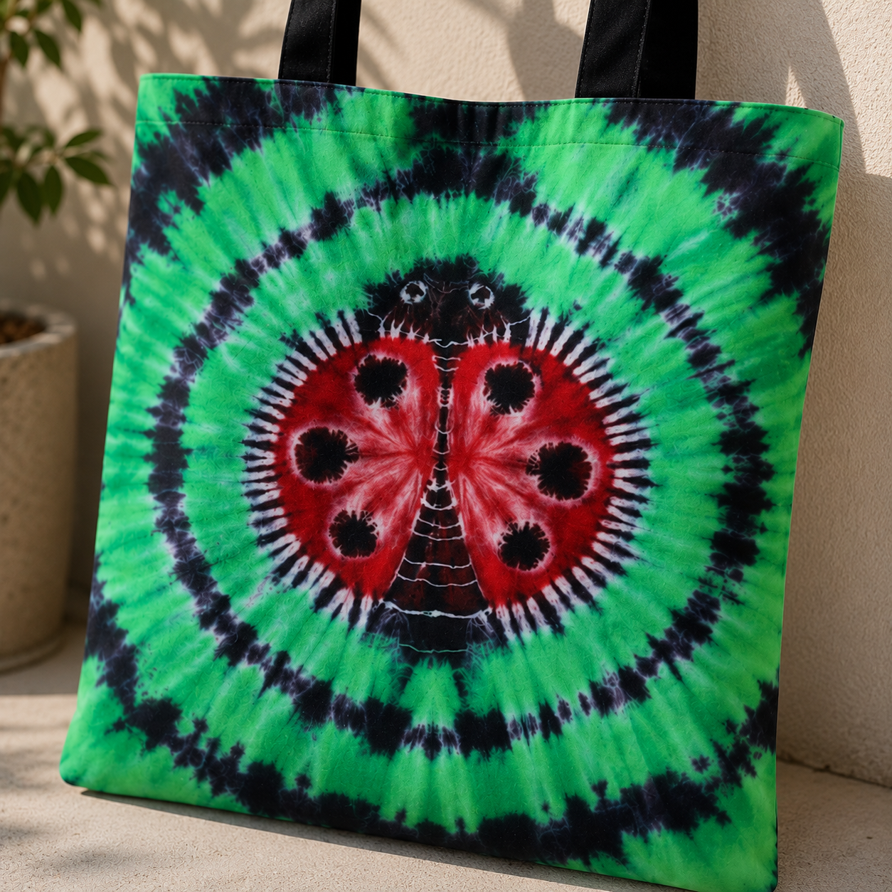 Green Aura LadyBug Green Black Tote Bag