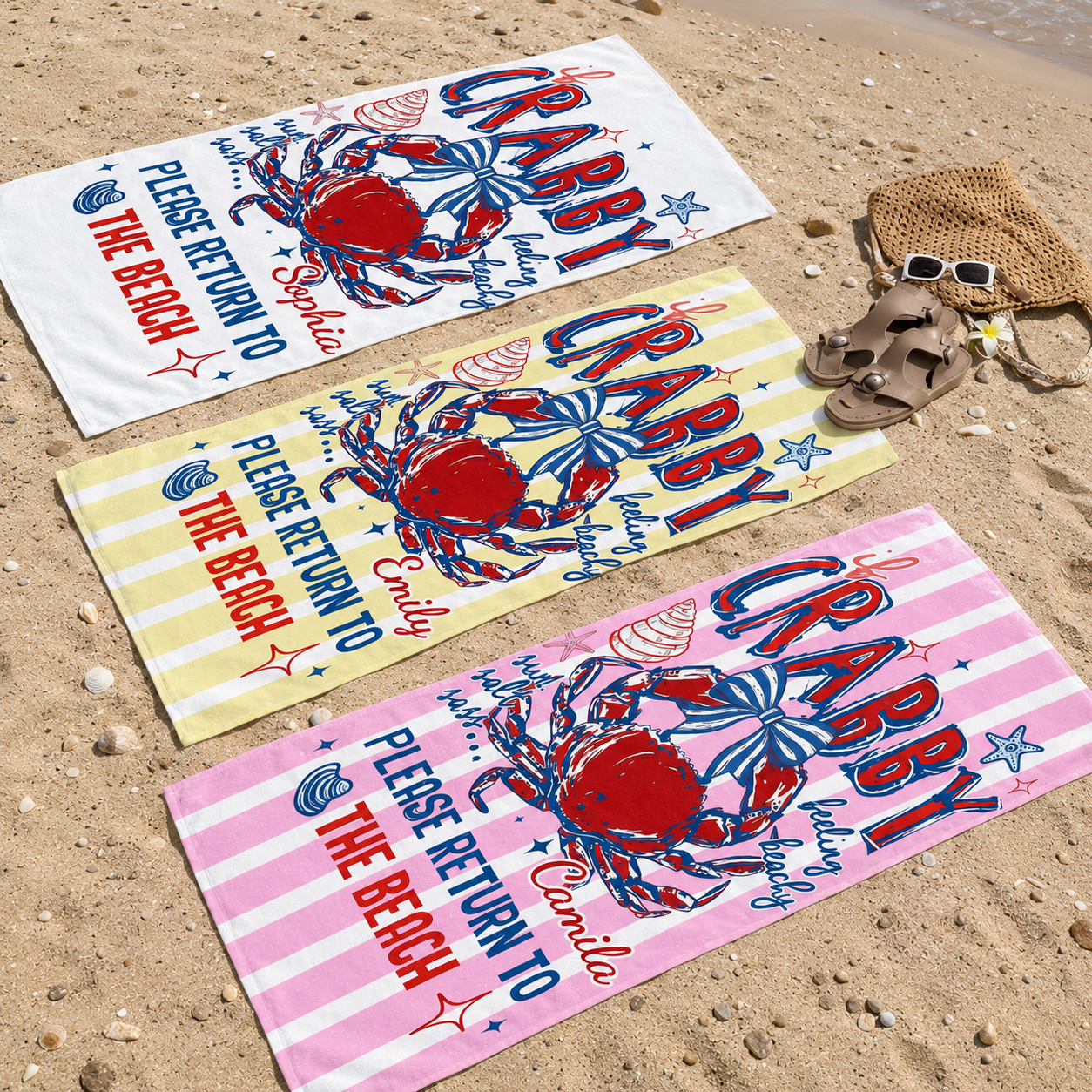 Personalized Microfiber Crabby Beach Towel Custome Name Gift