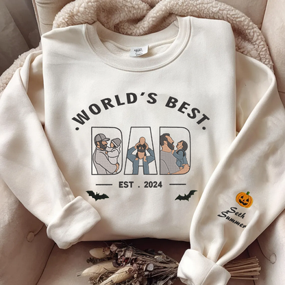 Halloween Personalized Embroidered Custom Family Photo World Best Dad Hoodie Sweatshirt T-Shirt
