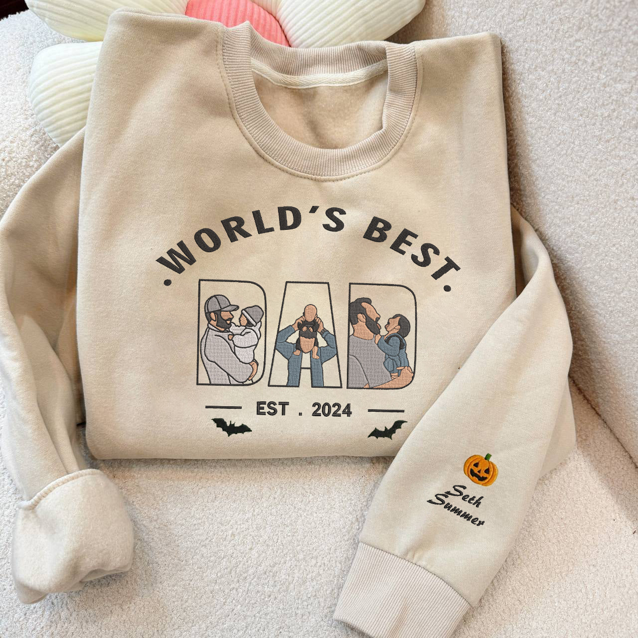 Halloween Personalized Embroidered Custom Family Photo World Best Dad Hoodie Sweatshirt T-Shirt