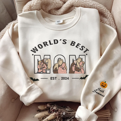 Halloween Personalized Embroidered Custom Family Photo World Best Dad Hoodie Sweatshirt T-Shirt