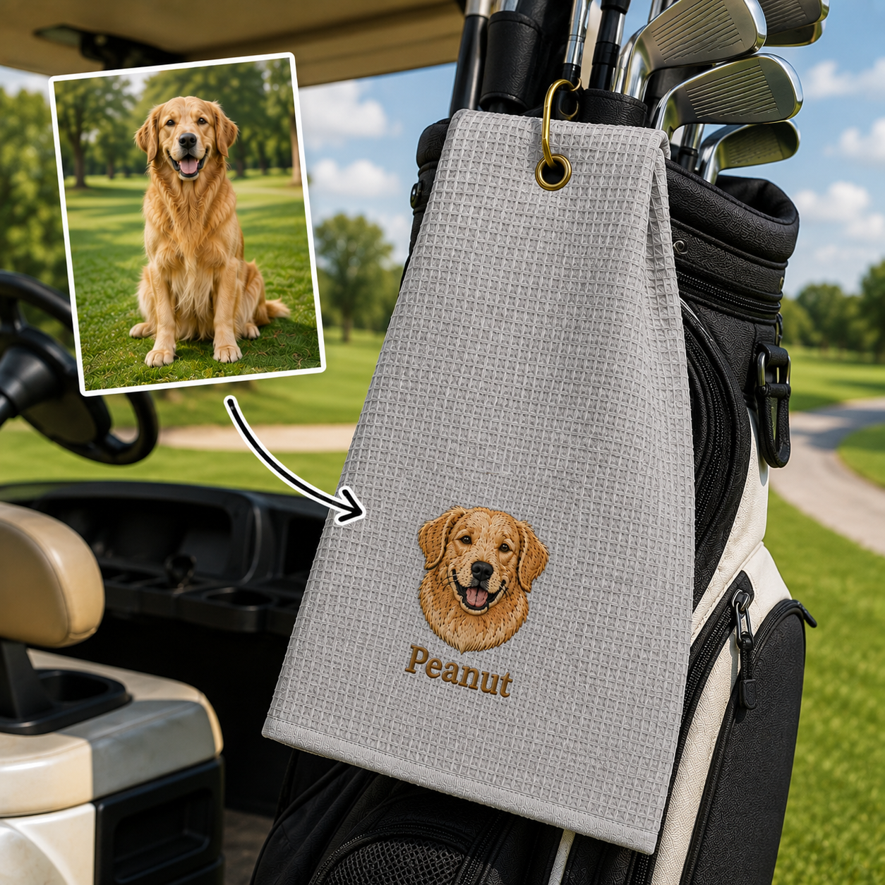 Embroidered Custom Pet Golf Towel With Pet Photo