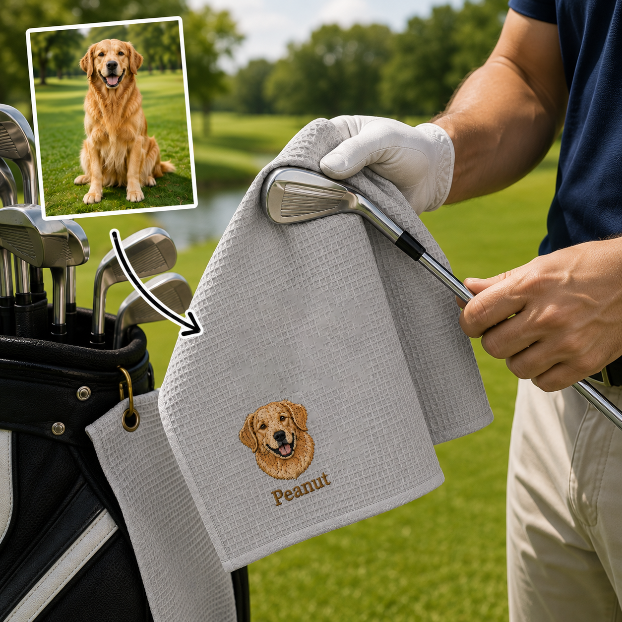 Embroidered Custom Pet Golf Towel With Pet Photo