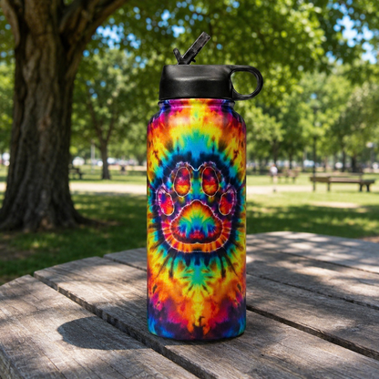 Tie-Dye Pet Paw Print Insulated Water Bottle