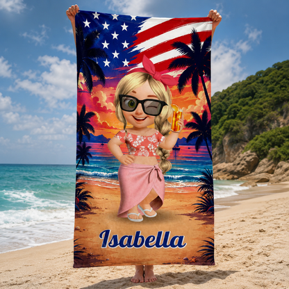 Personalized Microfiber Beach Towel Custome Name Fireworks Gift
