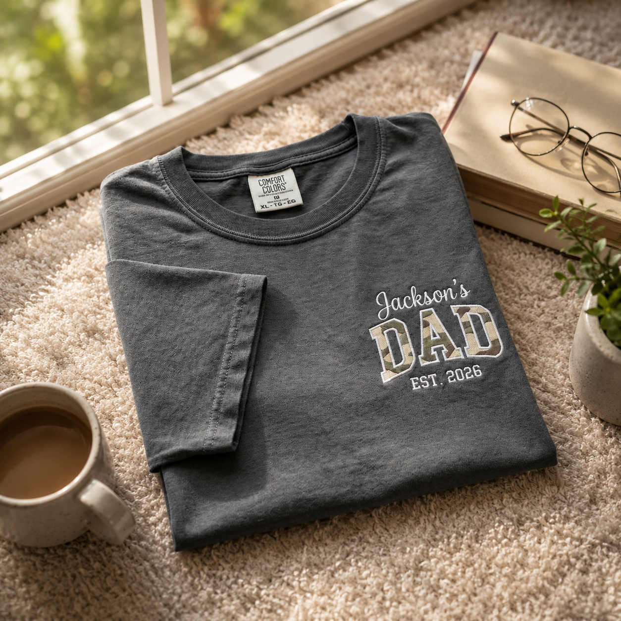 Embroidered Camouflage Dad Shirt, Custom Camo Dad Est Shirt, Father's Day Gift For New Dad, Pregnancy Announcement Shirt For Him