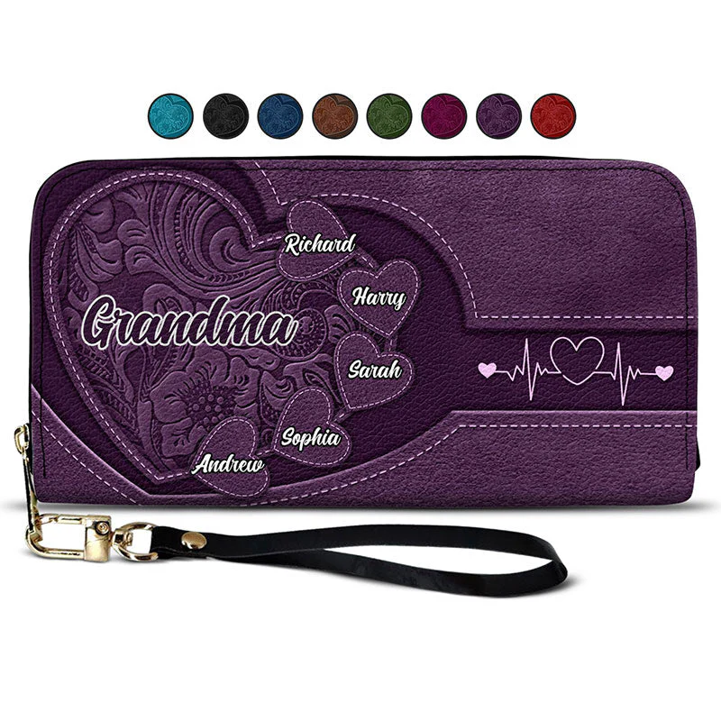 Personalized Grandma's Little Sweethearts Leather Long Wallet