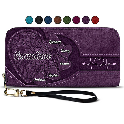 Personalized Grandma's Little Sweethearts Leather Long Wallet