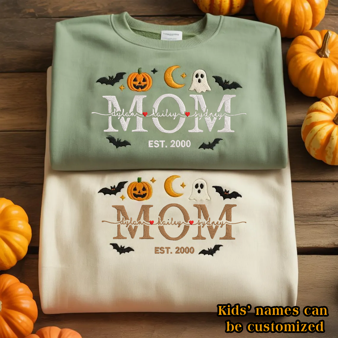 Halloween Personalized Embroidered Custom Text With Kids' Names Hoodie Sweatshirt T-Shirt