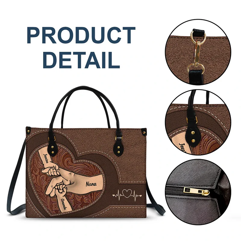 Personalized Hands In Hands Mom And Children Leather Bag