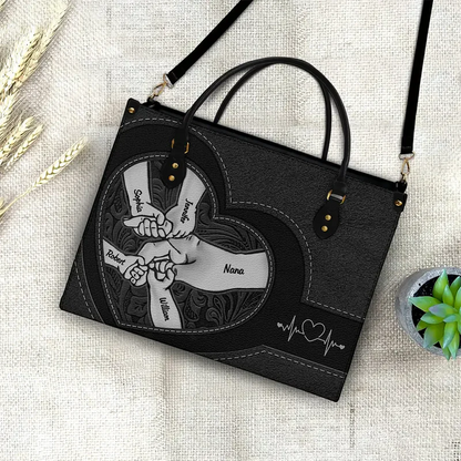 Personalized Hands In Hands Mom And Children Leather Bag