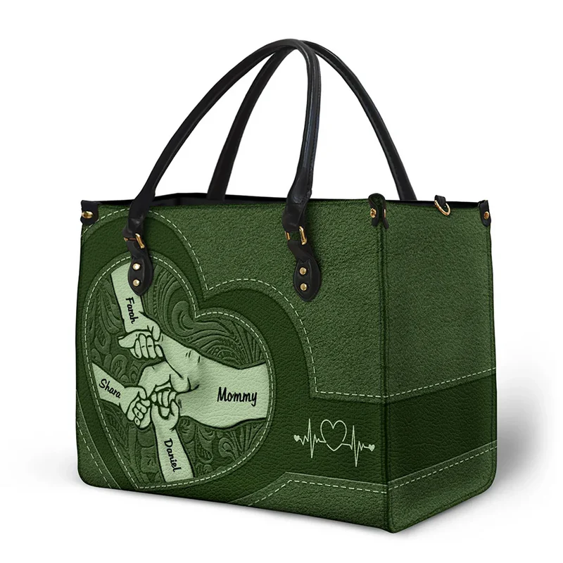 Personalized Hands In Hands Mom And Children Leather Bag