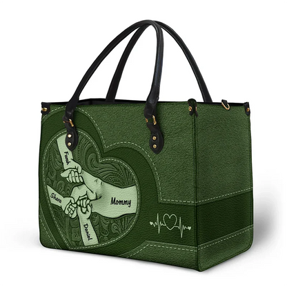 Personalized Hands In Hands Mom And Children Leather Bag