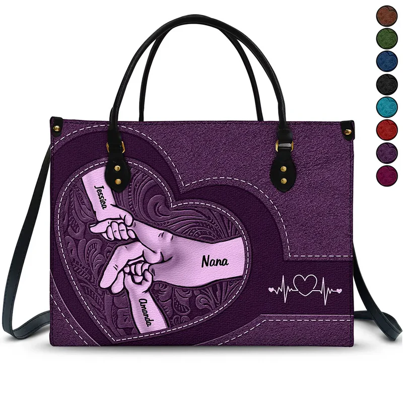 Personalized Hands In Hands Mom And Children Leather Bag