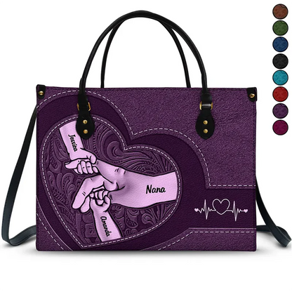 Personalized Hands In Hands Mom And Children Leather Bag