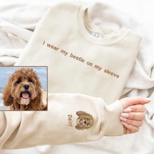 Personalized Embroidered Pet Dog Cat I Wear My Bestie On My Sleeve Hoodie Sweatshirt T-Shirt