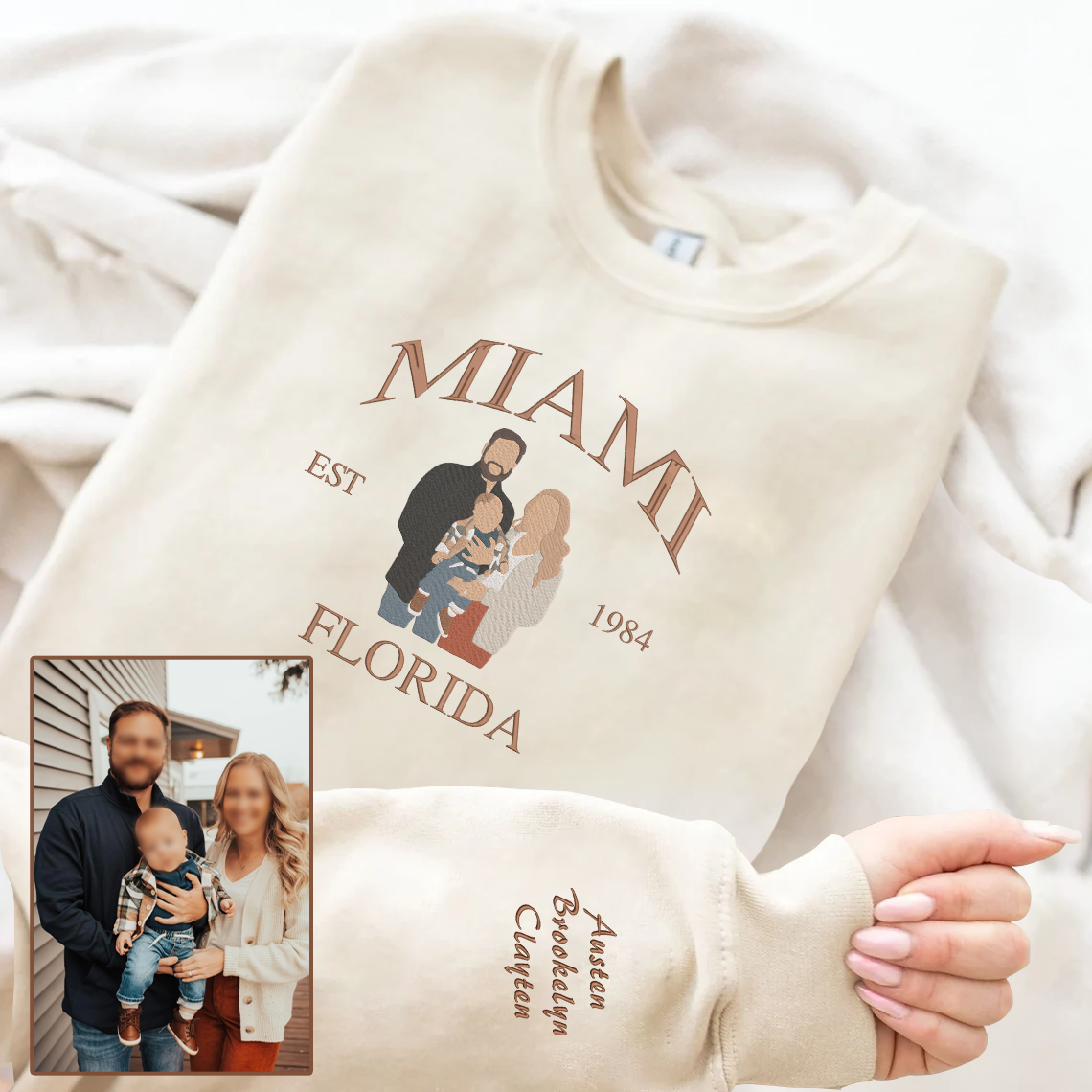 Personalized Embroidered Family Photo City State Hoodie Sweatshirt T-Shirt