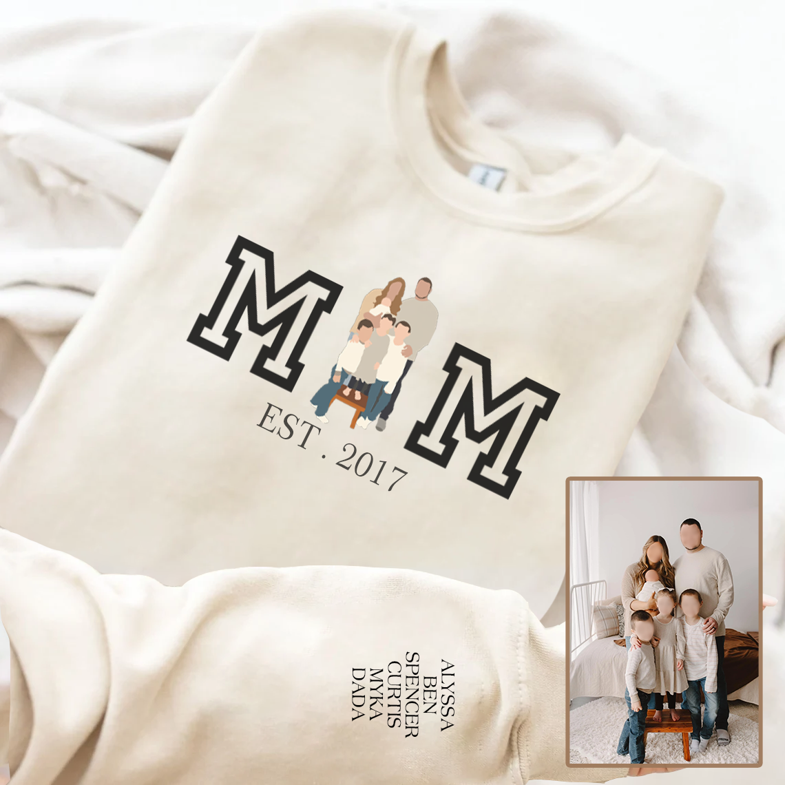 Mother's Day Personalized Printed Family Photo Hoodie Sweatshirt T-Shirt