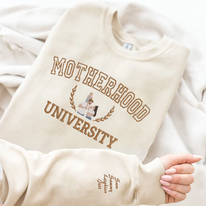 Mother's Day Motherhood University Personalized Embroidered Family Photo Hoodie Sweatshirt T-Shirt