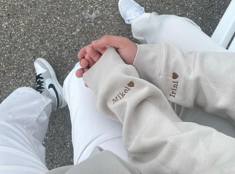 Valentine Custom Embroidered Roman Numeral Hoodie Sweatshirt T-shirt, Couple Shirt Initial On Sleeve