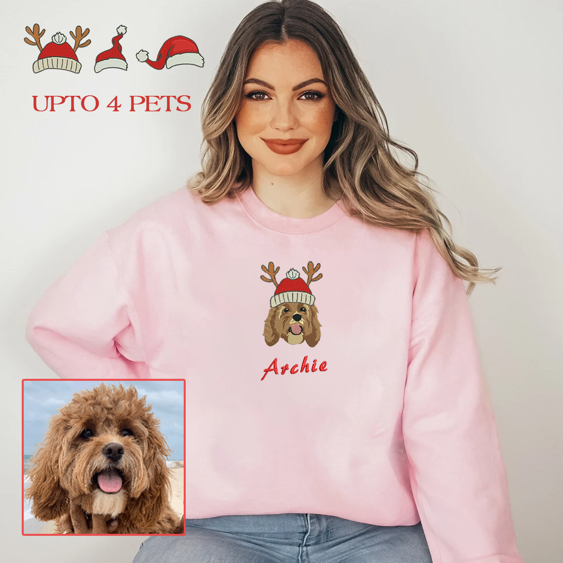 Personalized Embroidered Pet Dog Cat Christmas Hoodie Sweatshirt T-Shirt