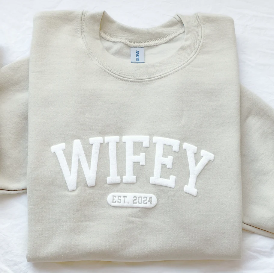 Personalized Wifey Embossed Printed Hoodie Sweatshirt T-Shirt