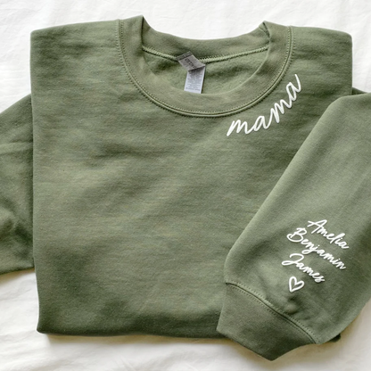 Personalized Custom Text with Kid Names on Sleeve Embossed Printed Hoodie Sweatshirt T-Shirt