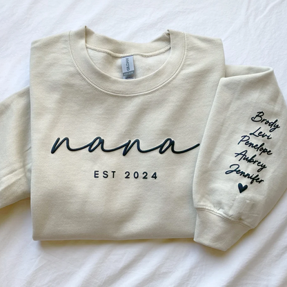 Personalized Custom Text with Kid Names on Sleeve Embossed Printed Hoodie Sweatshirt T-Shirt