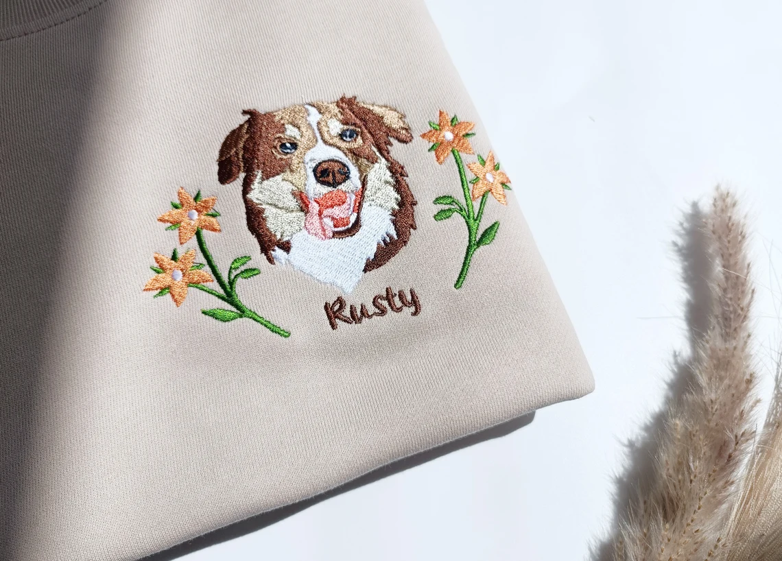 Personalized Embroidered Floral Pet Dog Cat Hoodie Sweatshirt T-Shirt