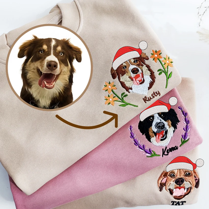 Christmas Personalized Embroidered Floral Pet Dog Cat Hoodie Sweatshirt T-Shirt