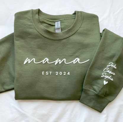 Personalized Custom Text with Kid Names on Sleeve Embossed Printed Hoodie Sweatshirt T-Shirt