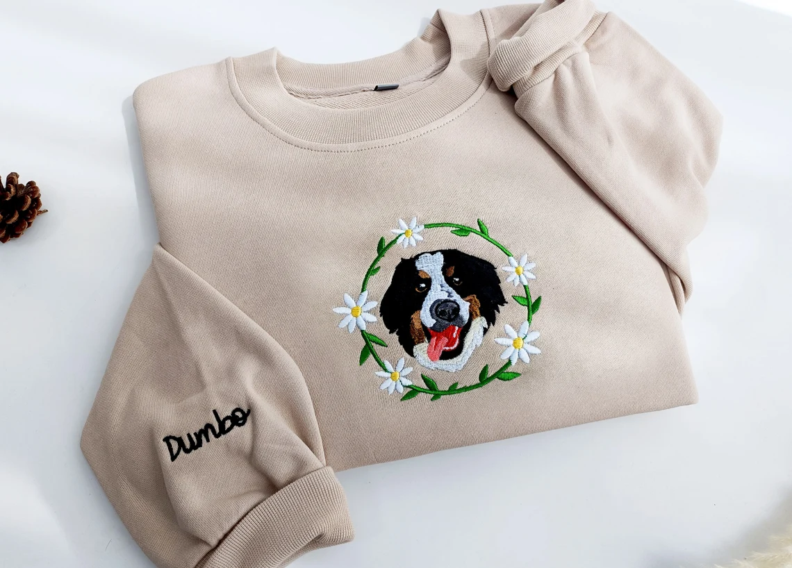 Personalized Embroidered Floral Pet Dog Cat Hoodie Sweatshirt T-Shirt