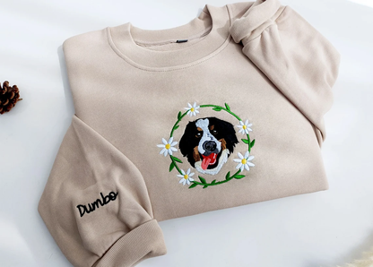 Personalized Embroidered Floral Pet Dog Cat Hoodie Sweatshirt T-Shirt