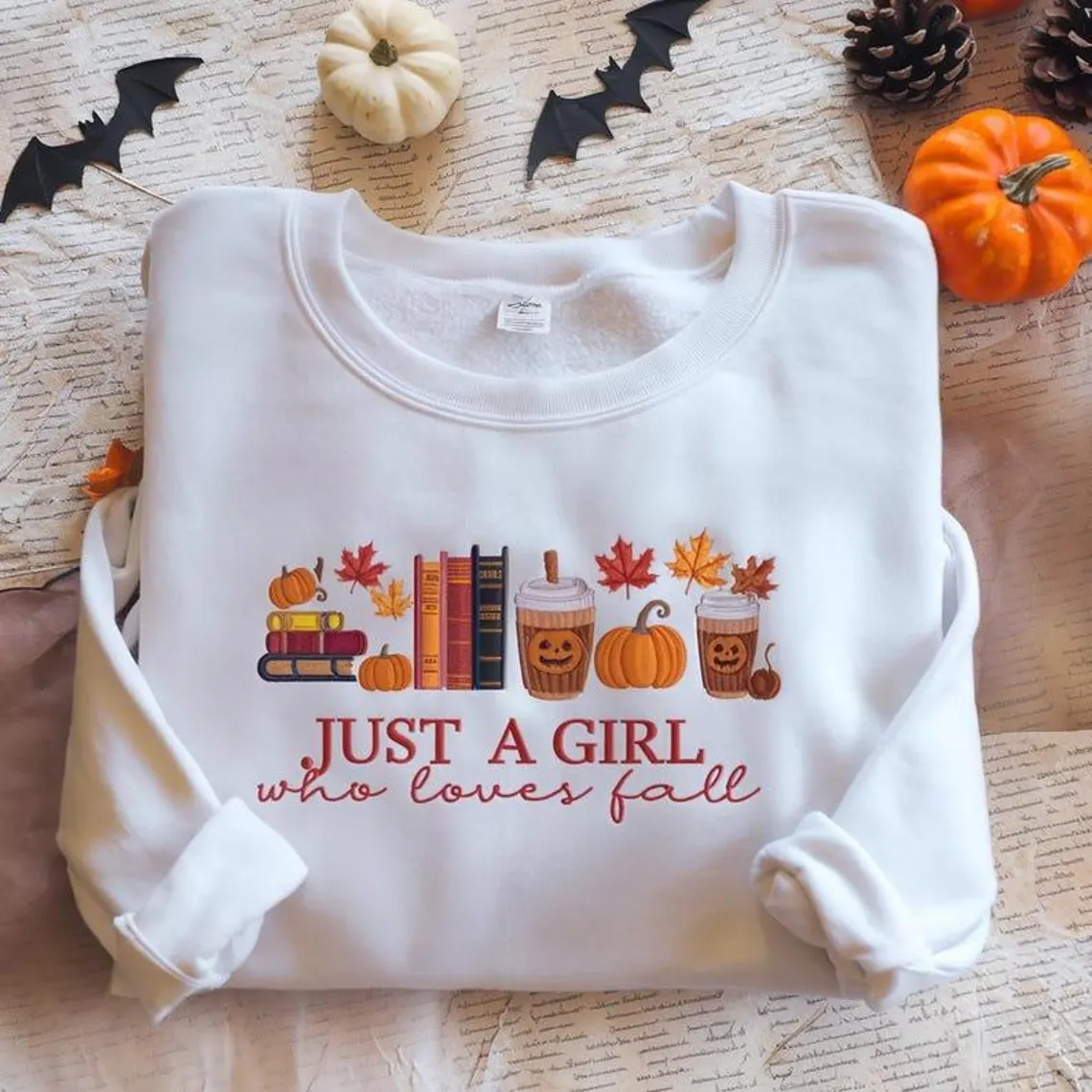 Halloween Personalized Embroidered Just A Girl Who Loves Fall Hoodie Sweatshirt T-Shirt