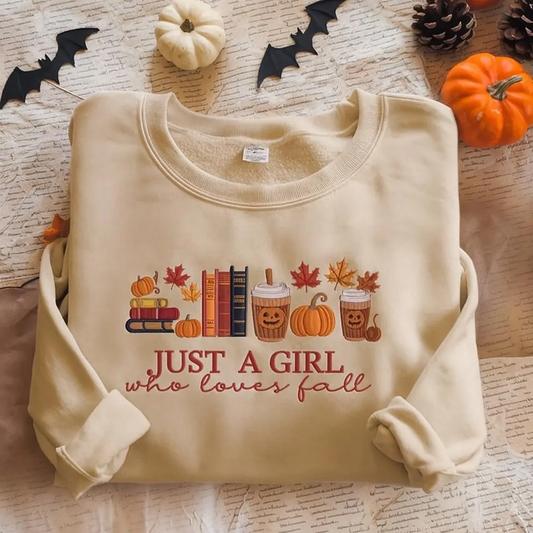 Halloween Personalized Embroidered Just A Girl Who Loves Fall Hoodie Sweatshirt T-Shirt