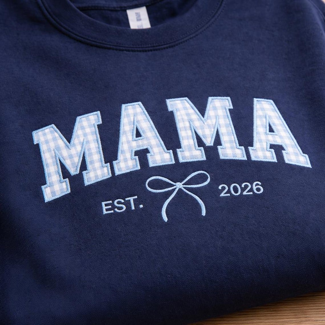 Embroidered Mother's Day EST Custom Text And Fabric Color With Kid's Names On Sleeve Hoodie Sweatshirt T-Shirt