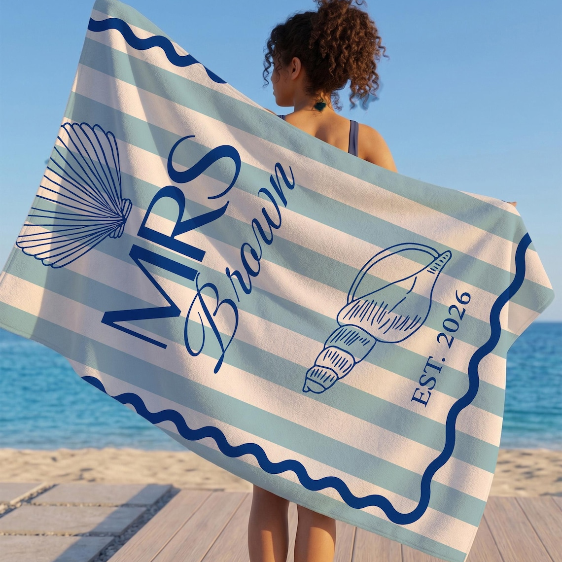 Personalized Mrs Mr Beach Towel Custom Name