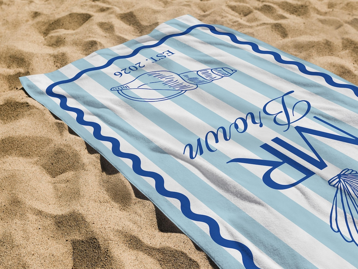 Personalized Mrs Mr Beach Towel Custom Name