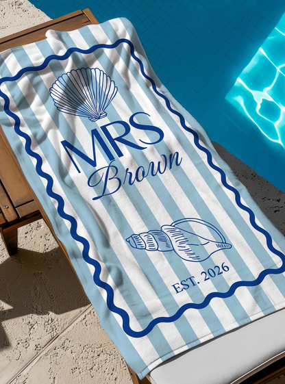 Personalized Mrs Mr Beach Towel Custom Name