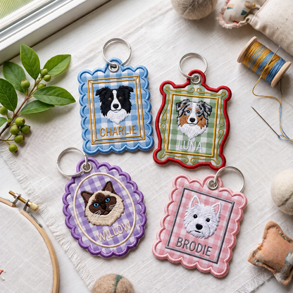 Embroidered Custom Pet Photo & Name Keychain