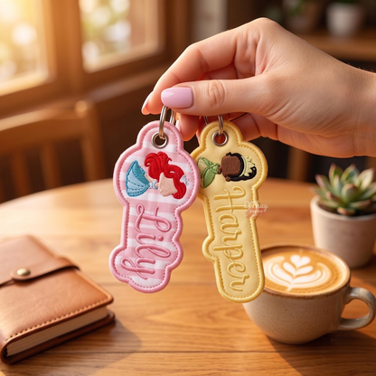 Embroidered Custom Princess With Kid's Name Keychain