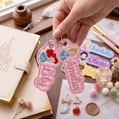 Embroidered Custom Princess With Kid's Name Keychain