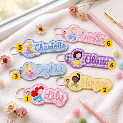 Embroidered Custom Princess With Kid's Name Keychain