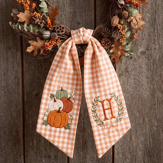 Embroidered Custom Fall Pumpkin Wreath Sash