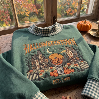 Embroidered Halloween Gingham Sweatshirt, Custom Gingham Crewneck