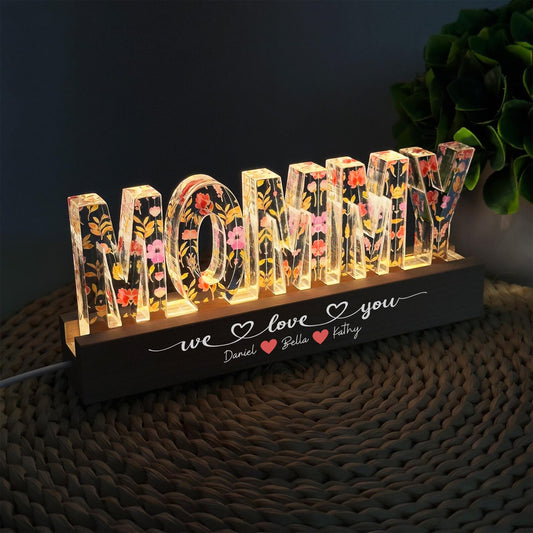 Personalized Mom Flower Night Light with Kids Name Mother's Day Gift