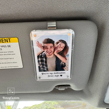 Custom Photo Car Visor Clip, Romantic Drive Safe Gift, Unique Couples Keepsake, Car Photo Frame