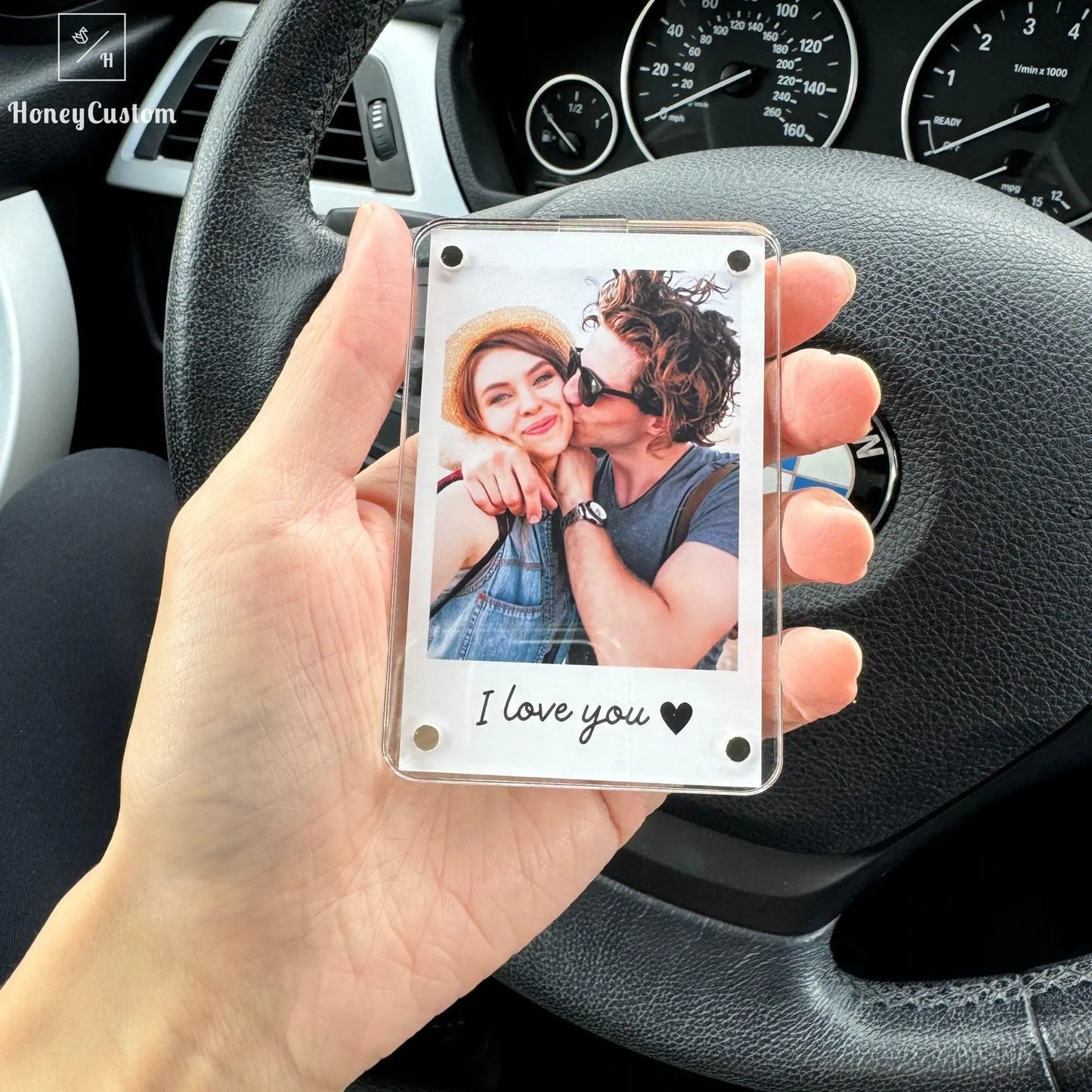 Custom Photo Car Visor Clip, Romantic Drive Safe Gift, Unique Couples Keepsake, Car Photo Frame