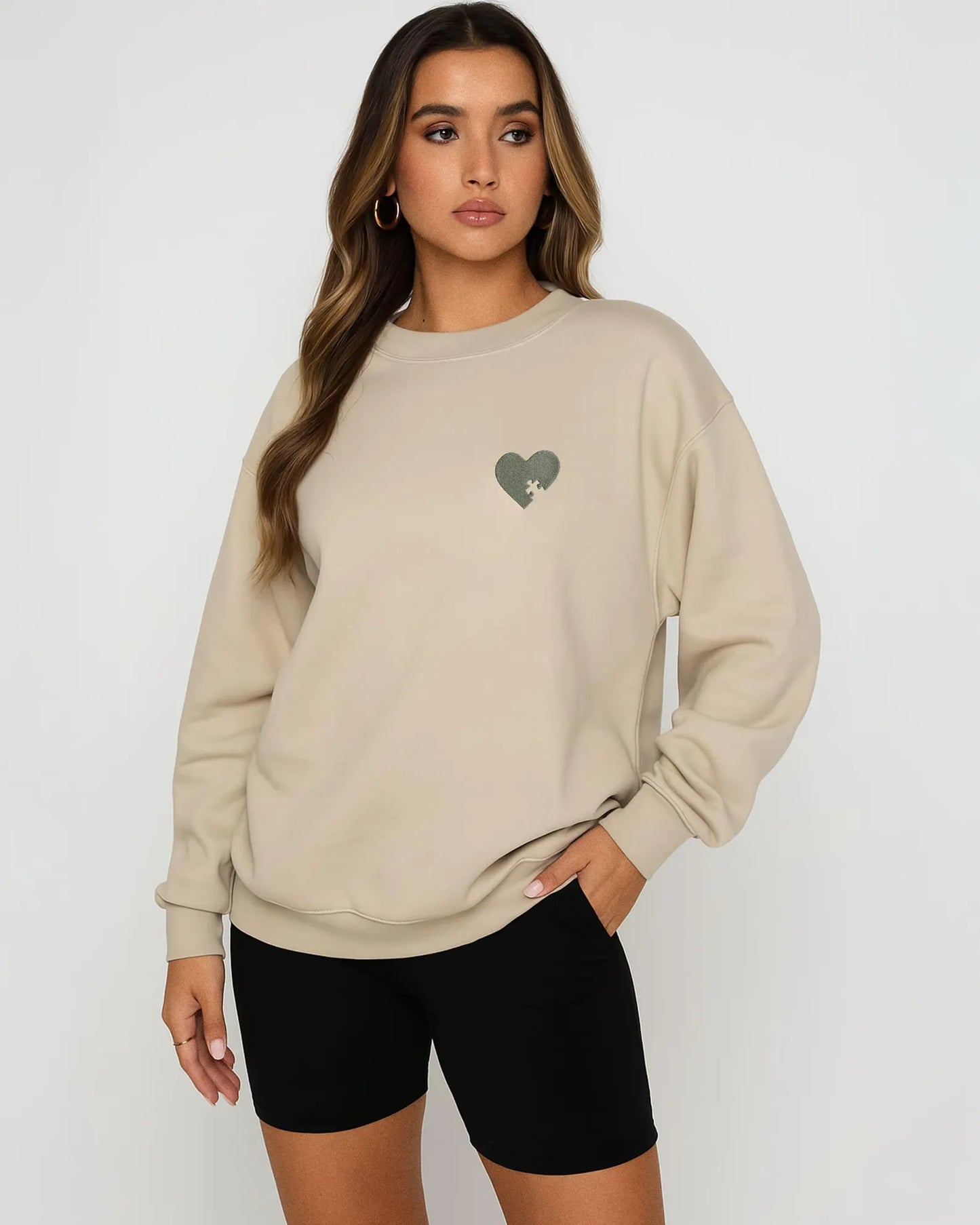 Matching Puzzle Piece Couple Sweatshirt, Custom Embroidered Heart Pullover with Initials, Long Distance Gift, His & Hers Anniversary Hoodie