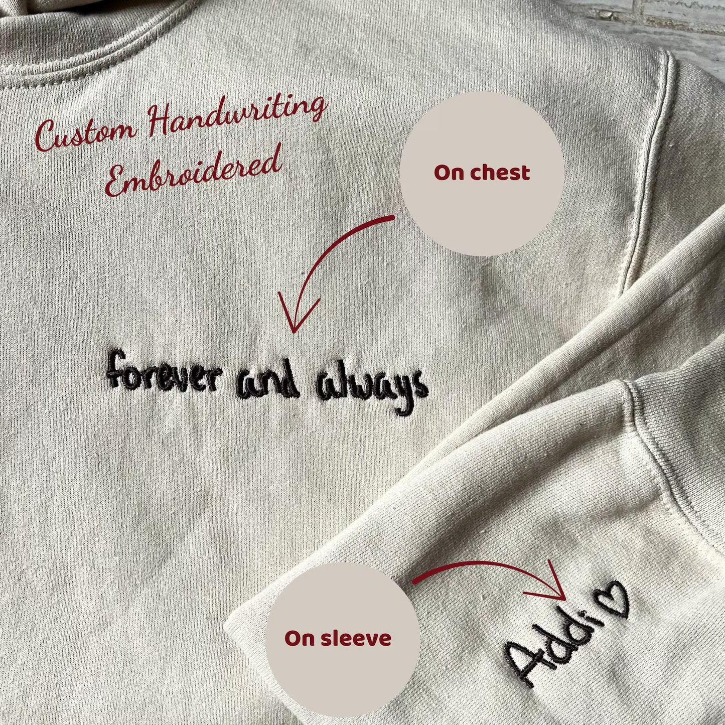 Custom Your Handwriting Embroidered Sweatshirt - Embroider Couple Message Sweater - Couple Matching Sweaters - Personalized Gift For Him Her